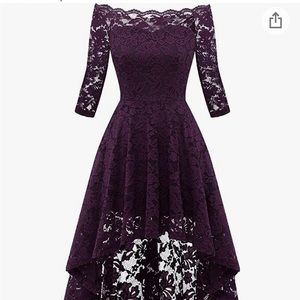 Purple off the shoulder dress long in the back short in the front size medium